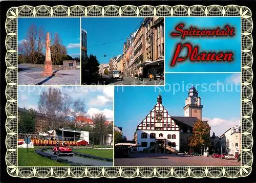 AK / Ansichtskarte Plauen_Vogtland Postmeilensaeule Bahnhofstrasse Markt Rathaus Plauen_Vogtland