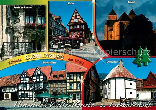 AK / Ansichtskarte Quedlinburg Schloss Hoken Roland Rathaus Quedlinburg