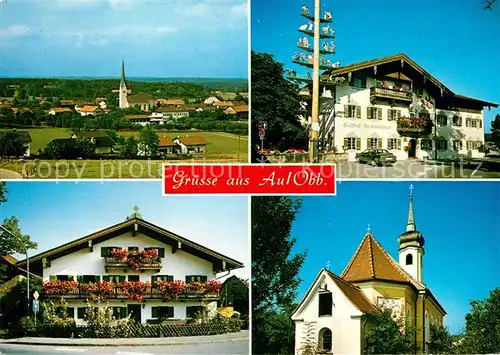 AK / Ansichtskarte Au_Bad_Aibling Ortsansicht mit Kirche Maibaum Gasthof Au_Bad_Aibling