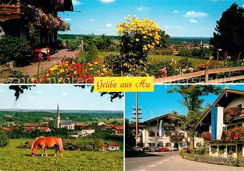 AK / Ansichtskarte Au_Bad_Aibling Ortsmotiv mit Maibaum Gasthof Haflinger Pferd Garten Blumen Au_Bad_Aibling