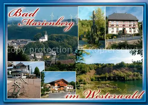 AK / Ansichtskarte Bad_Marienberg Teilansichten Cafe Restaurant Landschaftspanorama See Fahrrad Skulptur Bad_Marienberg