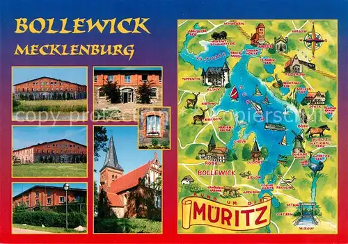 AK / Ansichtskarte Bollewick Scheune Kirche Rund um die Mueritz Landkarte Bollewick