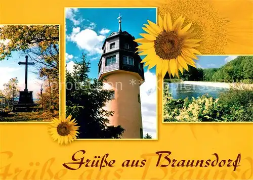 AK / Ansichtskarte Braunsdorf_Lichtenwalde Kreuz Turm Landschaftspanorama Sonnenblume Braunsdorf Lichtenwalde