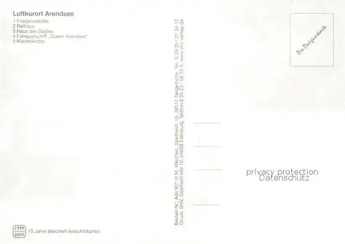 AK / Ansichtskarte Arendsee_Ostseebad Friedensstrasse Rathaus Brunnen Haus des Gastes Fahrgastschiff Queen Arendsee Klosterkirche Arendsee_Ostseebad