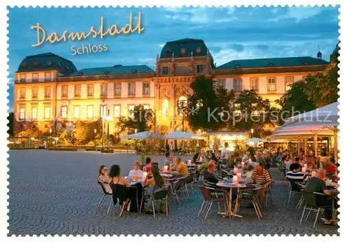 AK / Ansichtskarte Darmstadt Schloss unter Beleuchtung am Abend Strassencafe Darmstadt