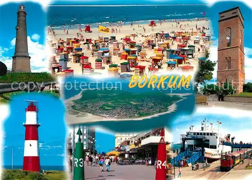 AK / Ansichtskarte Borkum_Nordseebad Strand Leuchttuerme Fussgaengerzone Faehre Hafen Eisenbahn Borkum_Nordseebad