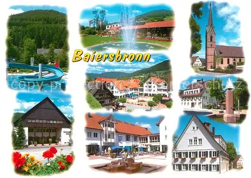AK / Ansichtskarte Baiersbronn_Schwarzwald Teilansichten Luftkurort Freibad Rutschbahn Hotel Restaurant Kirche Baiersbronn Schwarzwald