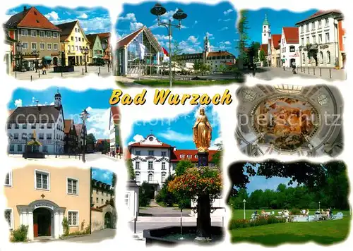 AK / Ansichtskarte Bad_Wurzach Innenstadt Platz Brunnen Schloss Kurpark Kirchenkuppel Fresken Bad_Wurzach