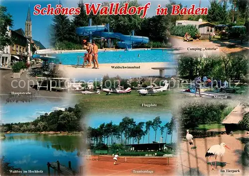 AK / Ansichtskarte Walldorf_Baden Hauptstrasse Waldschwimmbad Flugplatz Waldsee im Hochholz Tennisanlage Tierpark Minigolf Campingplatz Walldorf_Baden
