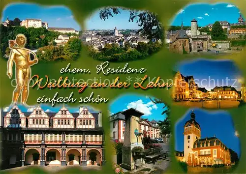 AK / Ansichtskarte Weilburg Ehemalige Residenz Stadtpanorama Torbogen Marktplatz Brunnen Weilburg