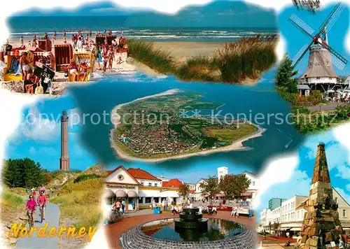 AK / Ansichtskarte Norderney_Nordseebad Strand Duenen Leuchtturm Windmuehle Denkmal Brunnen Fliegeraufnahme Norderney_Nordseebad