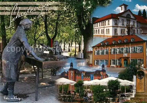 AK / Ansichtskarte Schwetzingen Spargelfrau Statue Rathaus Palais Hirsch Schlossplatz Hebelgrab Schwetzingen