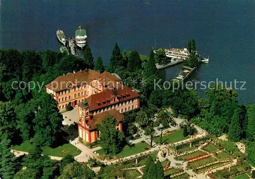 AK / Ansichtskarte Insel_Mainau Schloss Kirche Schlossterrasse und Rosengarten Fliegeraufnahme Insel Mainau
