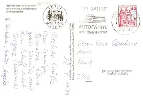 AK / Ansichtskarte Insel_Mainau Schloss Kirche Schlossterrasse und Rosengarten Fliegeraufnahme Insel Mainau