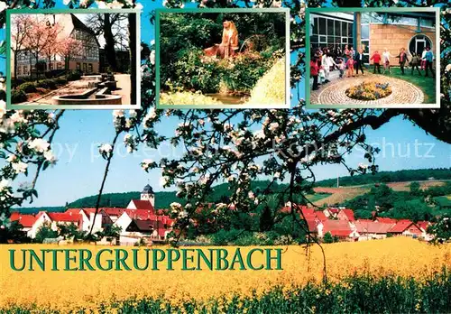 AK / Ansichtskarte Untergruppenbach Baumbluete Blick ueber die Rapsfelder Brunnen Skulptur Schule Untergruppenbach