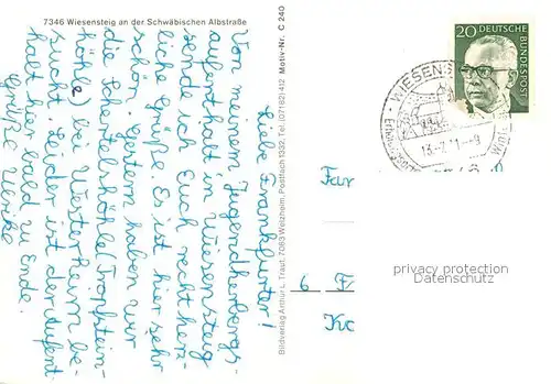 AK / Ansichtskarte Wiesensteig Ortsansicht mit Kirche Brunnen Altstadt Fachwerkhaus Viadukt Schwaebische Albstrasse Wiesensteig