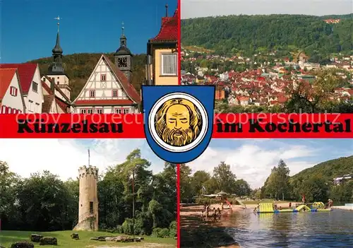 AK / Ansichtskarte Kuenzelsau Panorama Aussichtsturm Schwimmbad Kuenzelsau