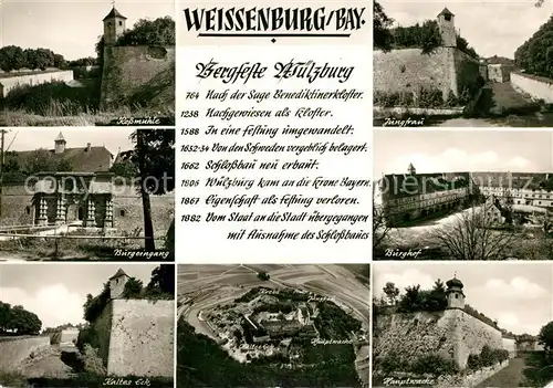 AK / Ansichtskarte Weissenburg_Bayern Bergfeste Wuelzburg Rossmuehle Burgeingang Kaltes Eck Jungfrau Burghof Hauptwache Weissenburg Bayern