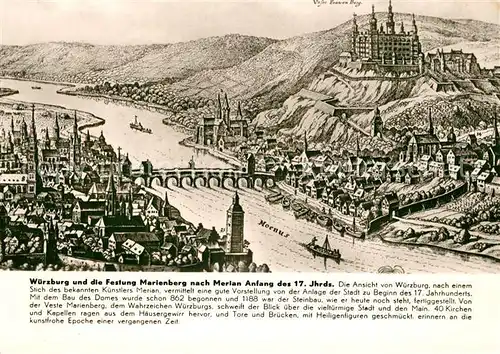 AK / Ansichtskarte Wuerzburg mit Festung Marienberg nach Merian 17tes Jhdt Wuerzburg