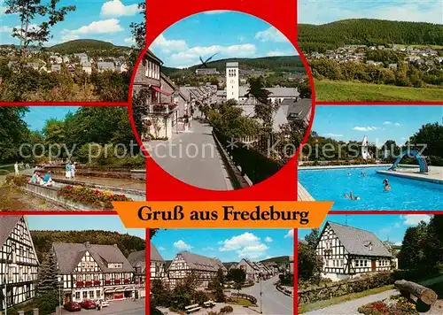 AK / Ansichtskarte Fredeburg_Schmallenberg Panorama Wassertreten Ortsmotive Schwimmbad Fredeburg_Schmallenberg