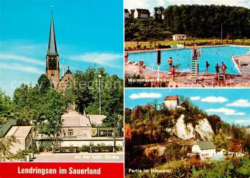 AK / Ansichtskarte Lendringsen_Sauerland Kath Kirche Warmwasserfreibad Partie im Hoennetal Lendringsen_Sauerland