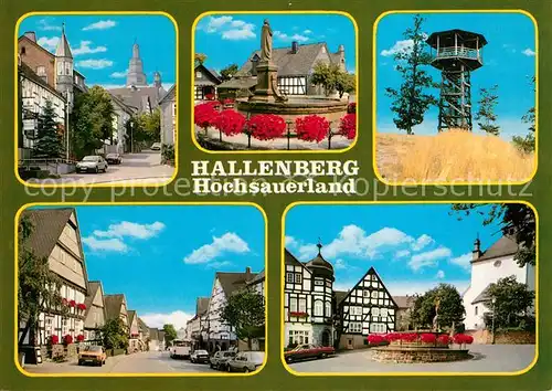 AK / Ansichtskarte Hallenberg Ortsmotive Brunnen Aussichtsturm Fachwerkhaeuser Hallenberg