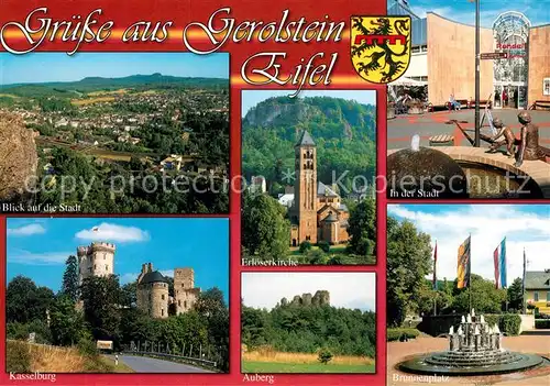 AK / Ansichtskarte Gerolstein Kasselburg Auberg Brunnenplatz Erloeserkirche Gerolstein