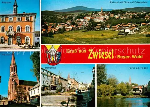 AK / Ansichtskarte Zwiesel_Niederbayern Stadtplatz Pfarrkirche Rathaus  Zwiesel Niederbayern