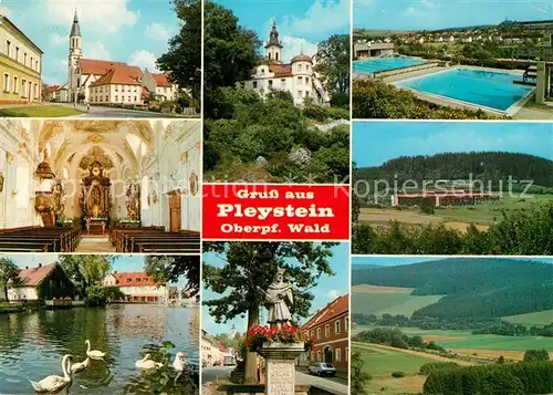 AK / Ansichtskarte Pleystein Beheiztes Freibad Kirche Panorama Pleystein