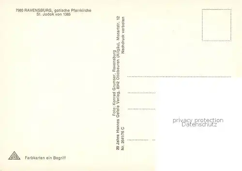 AK / Ansichtskarte Ravensburg_Wuerttemberg Gotische Pfarrkirche Sankt Jodok Ravensburg Wuerttemberg