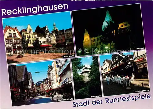 AK / Ansichtskarte Recklinghausen_Westfalen Alter Markt Rathaus Kunibertstrasse Sternwarte Fussgaengerzone Recklinghausen_Westfalen