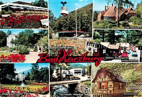 AK / Ansichtskarte Bad_Harzburg Kurhaus Parkanlagen Casinopark Thermalsole Hallenbad Seilbahn Burgberg Cafe Winnwuk Verkehrskindergarten Maerchenwald Bad_Harzburg