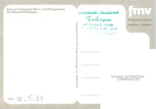 AK / Ansichtskarte Oberstdorf Freibergsee Strandcafe Restaurant Terrasse Skiflugschanze Alpenpanorama Oberstdorf