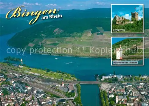 AK / Ansichtskarte Bingen_Rhein Nahemuendung Fliegeraufnahme Burg Klopp Maeuseturm Ehrenfels Bingen Rhein