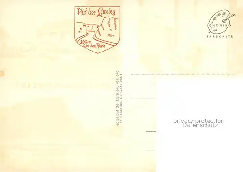 AK / Ansichtskarte Loreley_Lorelei Felsen Dampfer Restaurant Terrasse Maedchen am Briefkasten Loreley_Lorelei