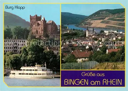 AK / Ansichtskarte Bingen_Rhein Burg Klopp Rheindampfer Stadtpanorama Bingen Rhein