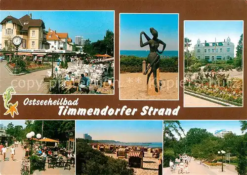 AK / Ansichtskarte Timmendorfer_Strand Promenade Strassencafes Strand Skulptur Hotel Timmendorfer_Strand