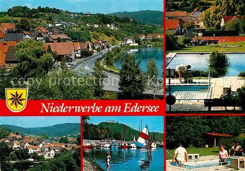 AK / Ansichtskarte Niederwerbe Uferstrasse am Edersee Freibad Tennisplatz Wassertreten Stadtpanorama Niederwerbe