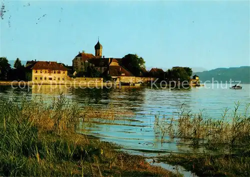 AK / Ansichtskarte Wasserburg_Bodensee Uferpartie am See Blick zur Kirche Wasserburg Bodensee