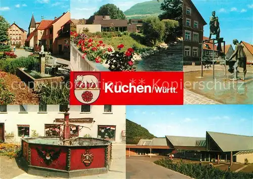 AK / Ansichtskarte Kuchen_Fils Dorfstrasse Park Plastik Brunnen Halle Kuchen Fils