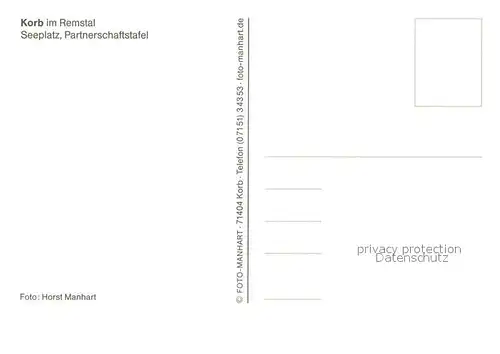 AK / Ansichtskarte Korb_Remstal Seeplatz Partnerschaftstafel Korb_Remstal