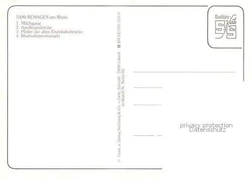 AK / Ansichtskarte Remagen Milchgasse Apollinariskirche Pfeiler der alten Eisenbahnbruecke Rheinunferpromenade Remagen