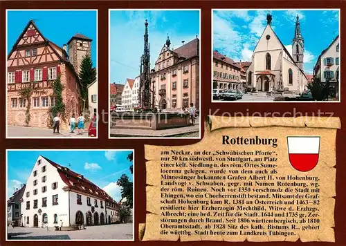 AK / Ansichtskarte Rottenburg_Neckar Schuetteturm Marktbrunnen und Rathaus Dom St Martin Zehntscheuer Rottenburg Neckar