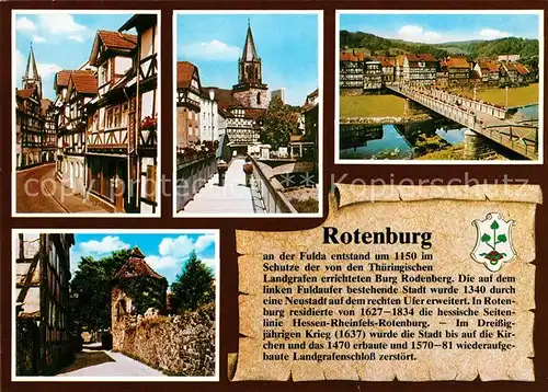 AK / Ansichtskarte Rotenburg_Fulda Fachwerkhaeuser Kirche Schloss Bruecke Rotenburg Fulda