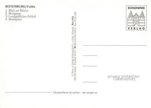 AK / Ansichtskarte Rotenburg_Fulda Kirche Brotgasse Landgraefliches Schloss Marktplatz Rotenburg Fulda