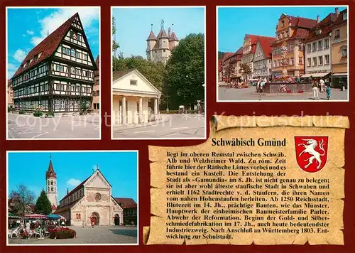 AK / Ansichtskarte Schwaebisch_Gmuend Kornhaus Fuenfknopfturm Marienbrunnen am Marktplatz St Johanniskirche Schwaebisch Gmuend