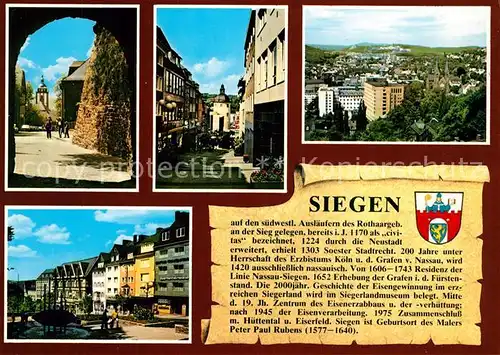 AK / Ansichtskarte Siegen_Westfalen Torbogen Strassenpartie Stadtblick Marktplatz Siegen_Westfalen