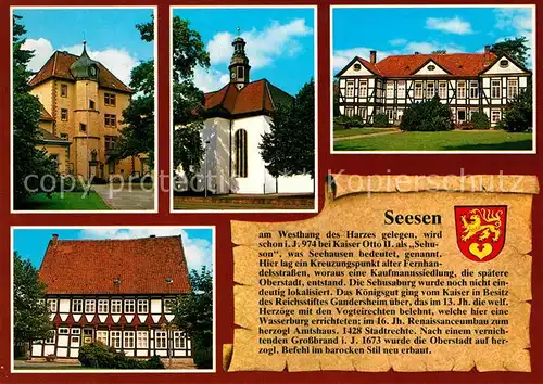 AK / Ansichtskarte Seesen_Harz Burg Sehusa St Andreaskirche Ehem Jagdschloss Schreibschule vo 1670 Seesen Harz