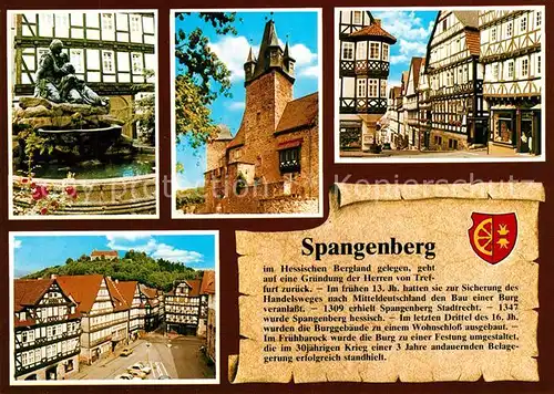 AK / Ansichtskarte Spangenberg_Hessen Brunnen Schloss Fachwerkhaeuser Marktplatz Spangenberg Hessen