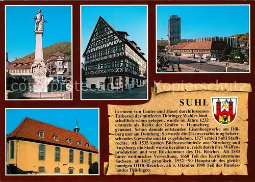 AK / Ansichtskarte Suhl_Thueringer_Wald Marktbrunnen Rathaus Waffenmuseum Hauptkirche St Marien Suhl_Thueringer_Wald